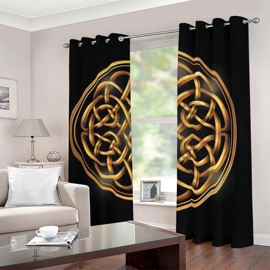 Golden Celtic Knot Print Blackout Grommet Curtains