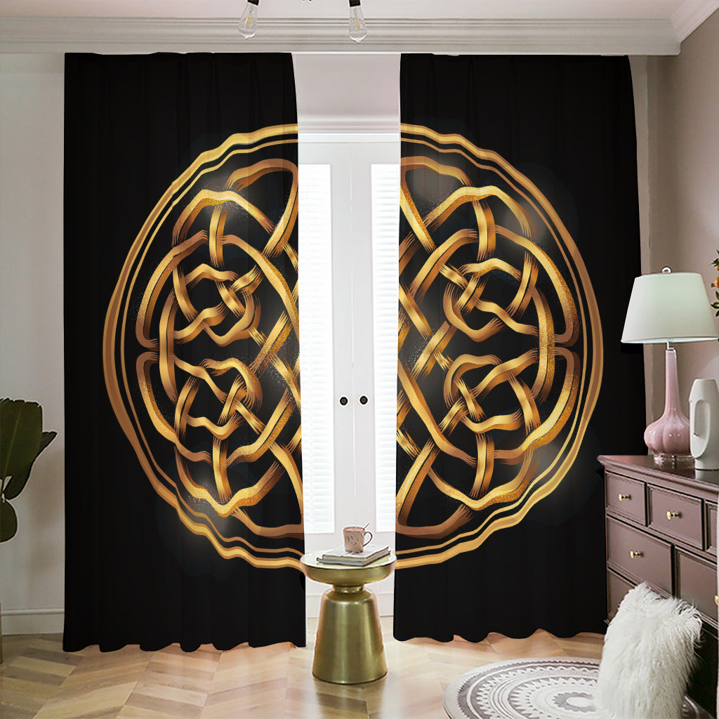 Golden Celtic Knot Print Blackout Pencil Pleat Curtains