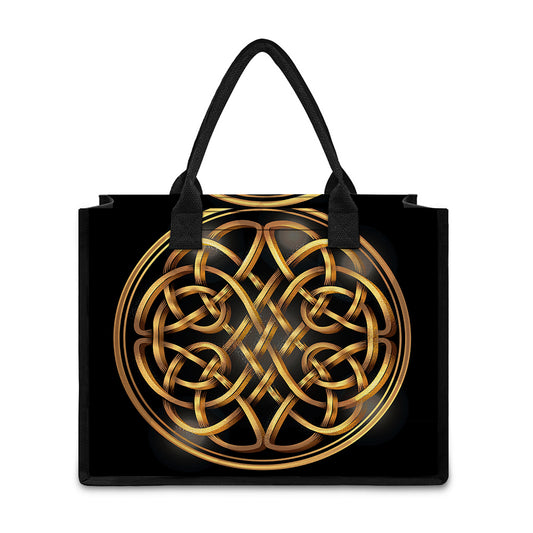 Golden Celtic Knot Print Canvas Tote Bag