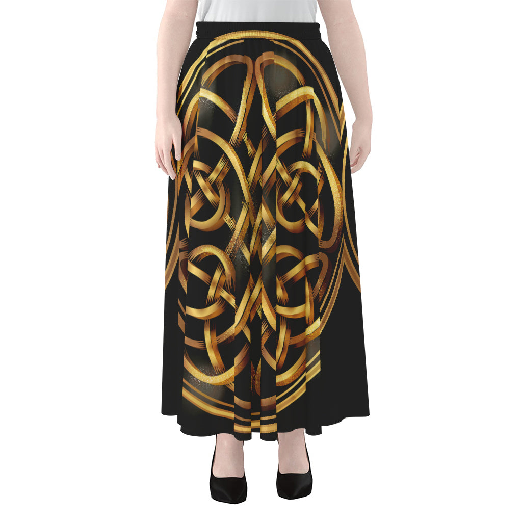 Golden Celtic Knot Print Chiffon Maxi Skirt