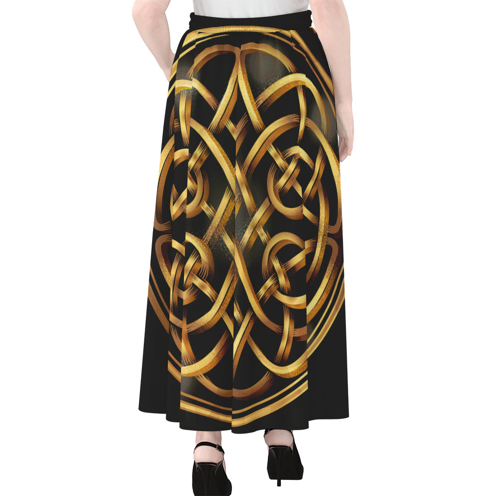 Golden Celtic Knot Print Chiffon Maxi Skirt