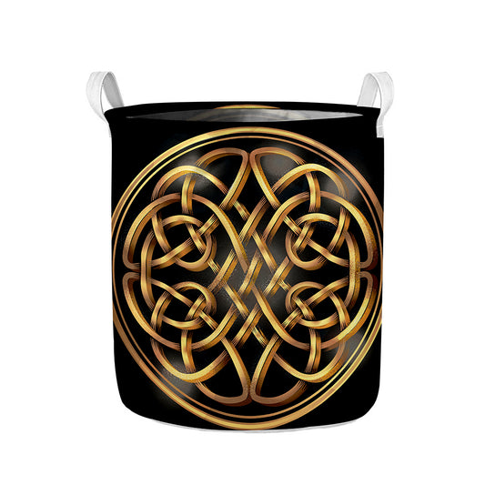 Golden Celtic Knot Print Collapsible Laundry Basket