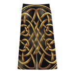 Golden Celtic Knot Print Cotton Front Slit Maxi Skirt