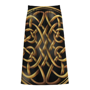 Golden Celtic Knot Print Cotton Front Slit Maxi Skirt