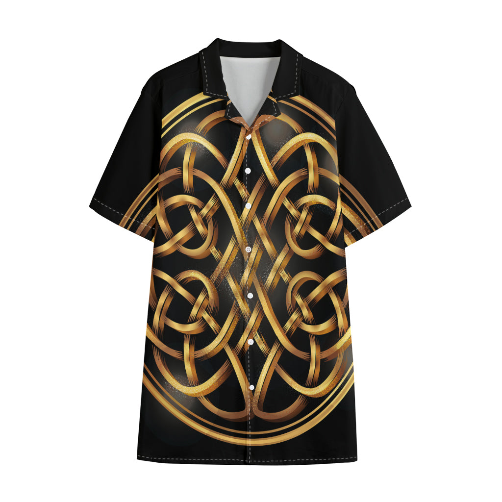 Golden Celtic Knot Print Cotton Hawaiian Shirt