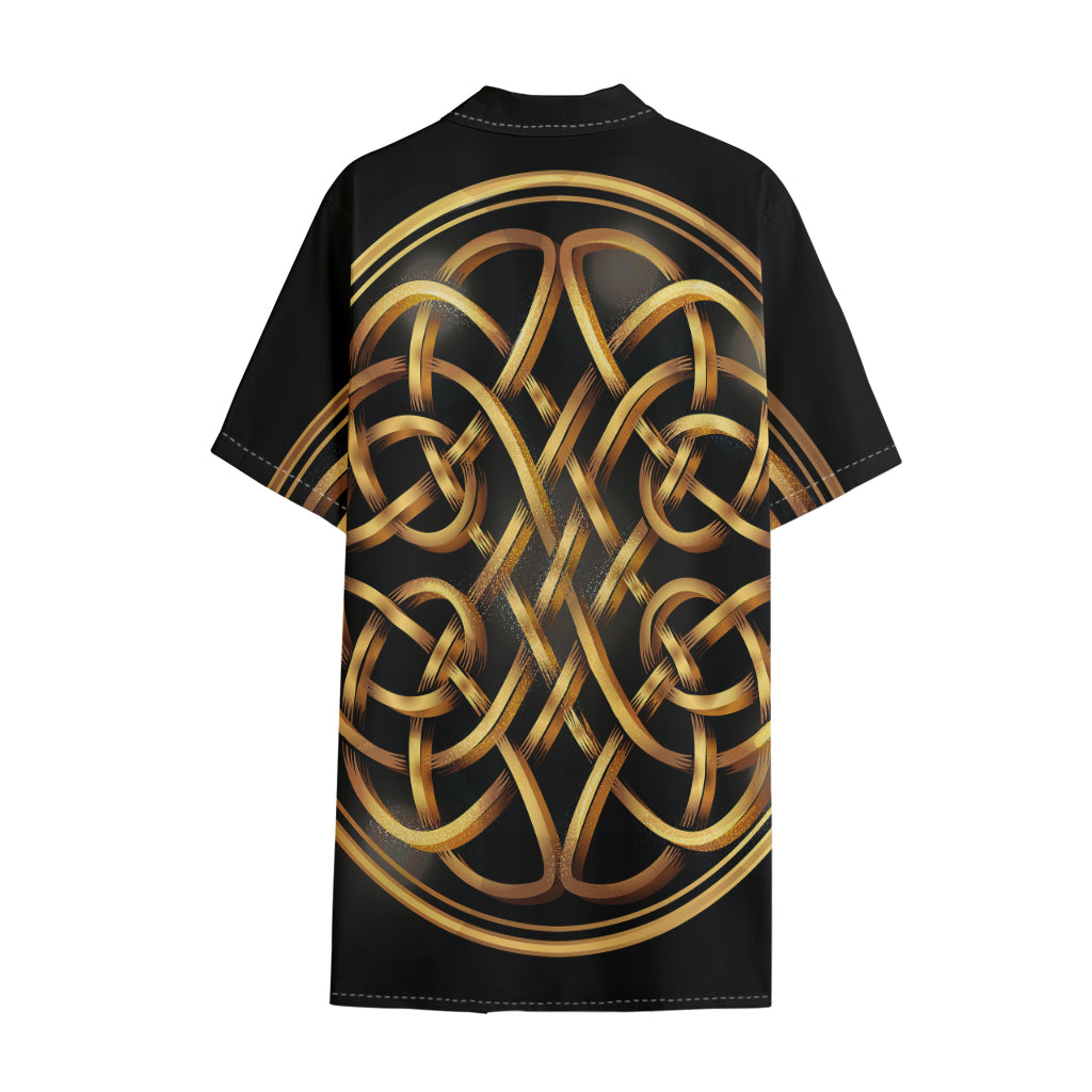 Golden Celtic Knot Print Cotton Hawaiian Shirt