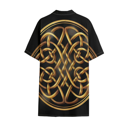Golden Celtic Knot Print Cotton Hawaiian Shirt