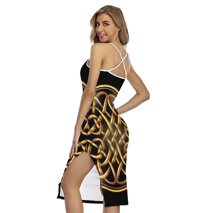 Golden Celtic Knot Print Cross Back Cami Dress