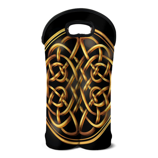 Golden Celtic Knot Print Double Neoprene Wine Tote