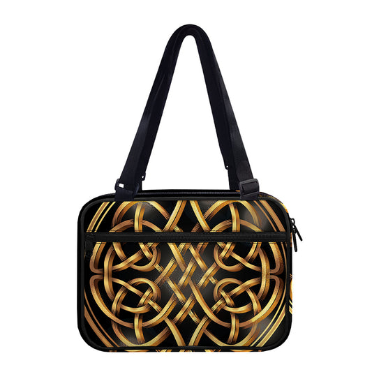Golden Celtic Knot Print Double Strap Bible Bag