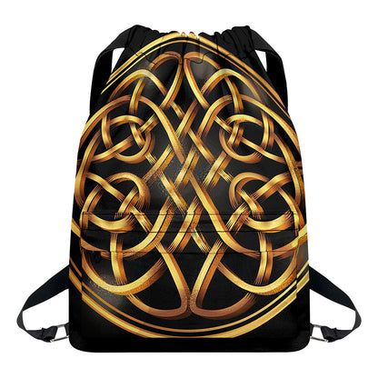Golden Celtic Knot Print Drawstring Backpack