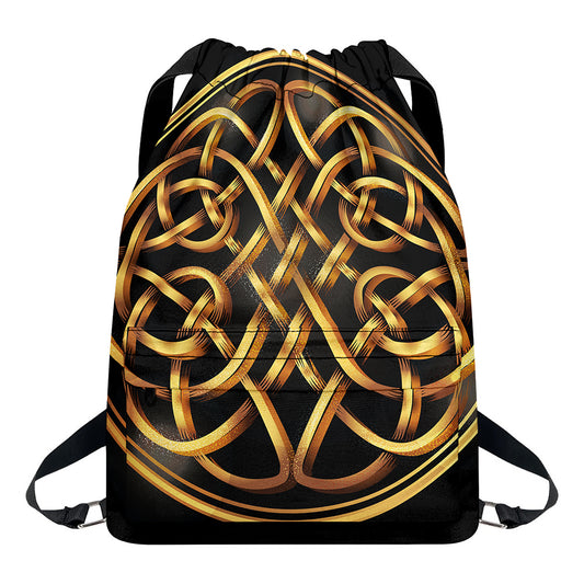 Golden Celtic Knot Print Drawstring Backpack