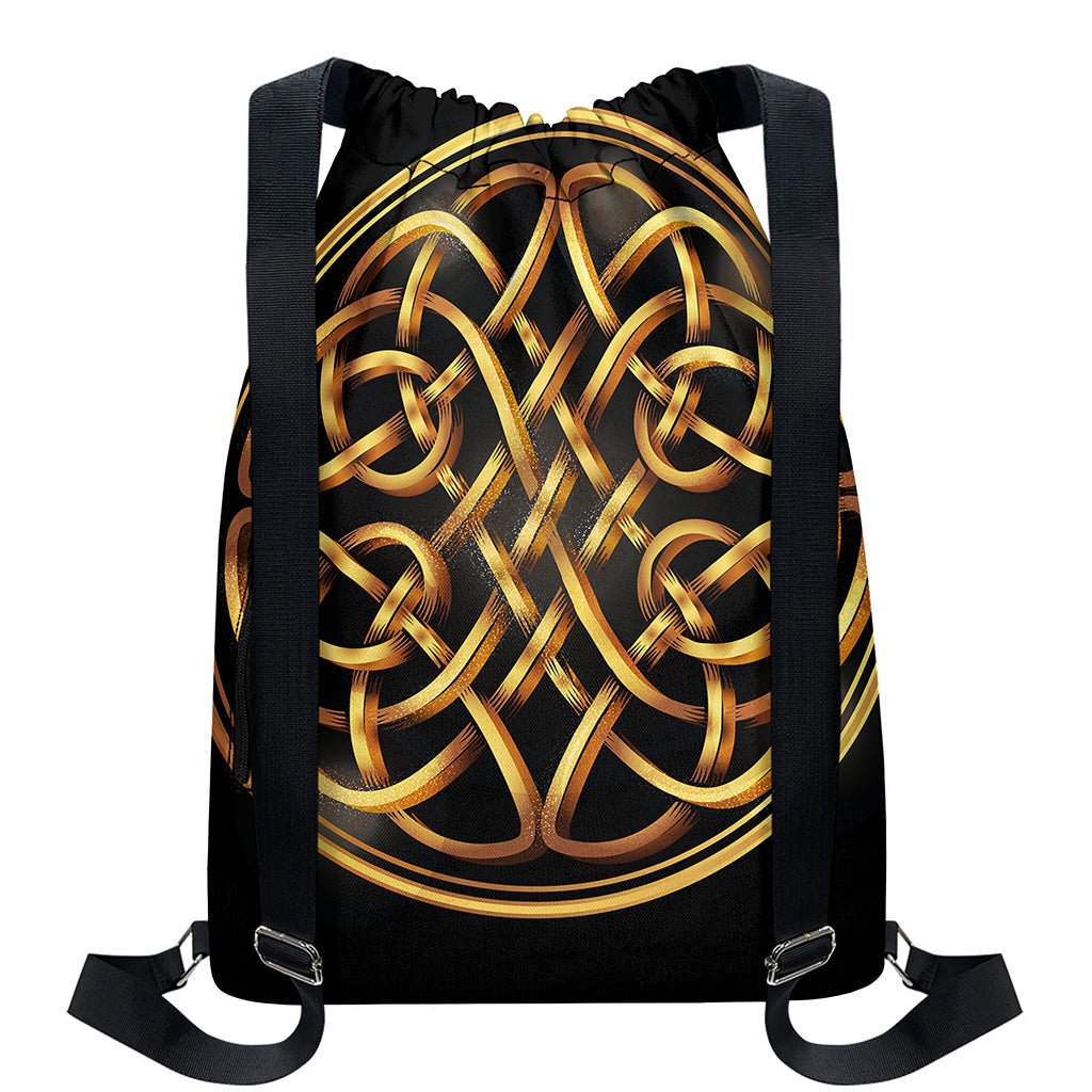 Golden Celtic Knot Print Drawstring Backpack