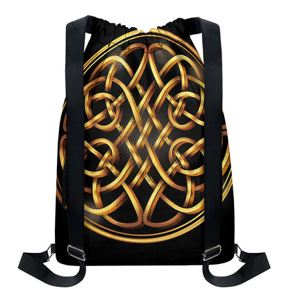 Golden Celtic Knot Print Drawstring Backpack