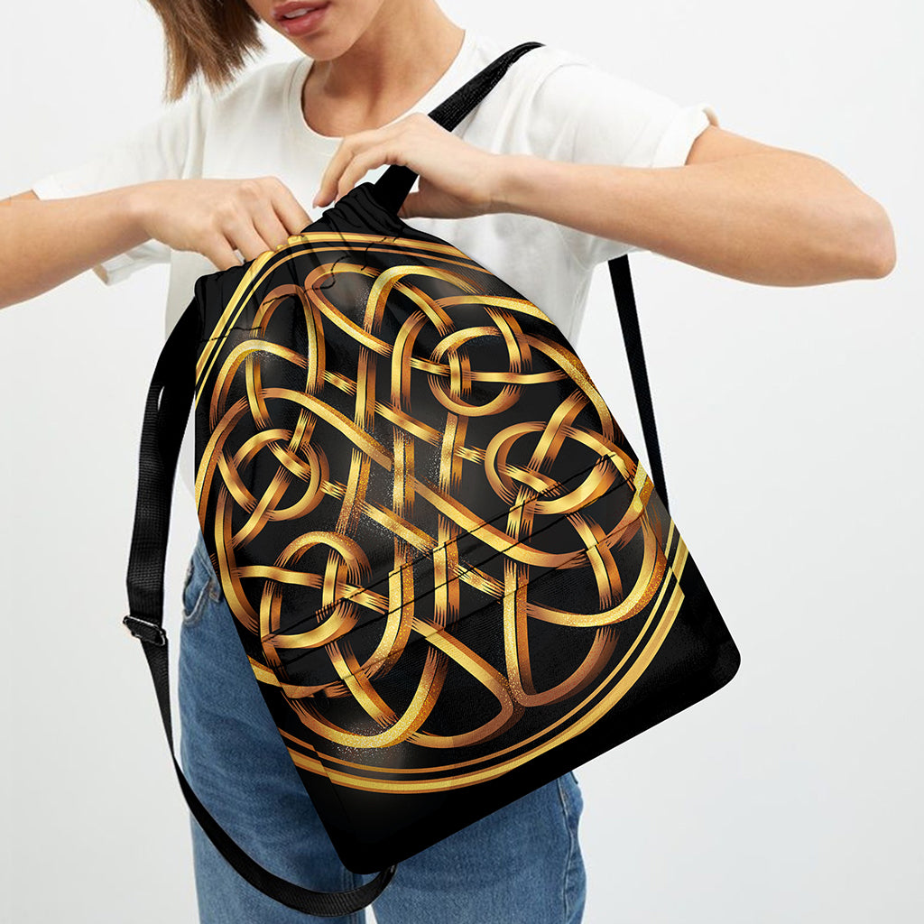 Golden Celtic Knot Print Drawstring Backpack