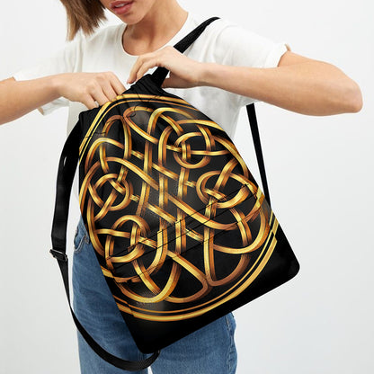 Golden Celtic Knot Print Drawstring Backpack