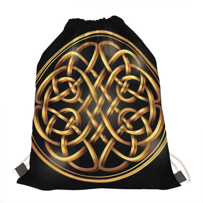 Golden Celtic Knot Print Drawstring Bag