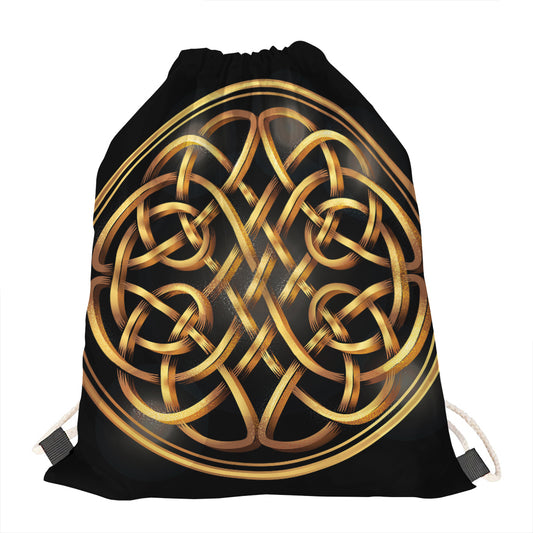 Golden Celtic Knot Print Drawstring Bag