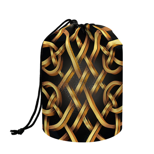 Golden Celtic Knot Print Drawstring Makeup Bag
