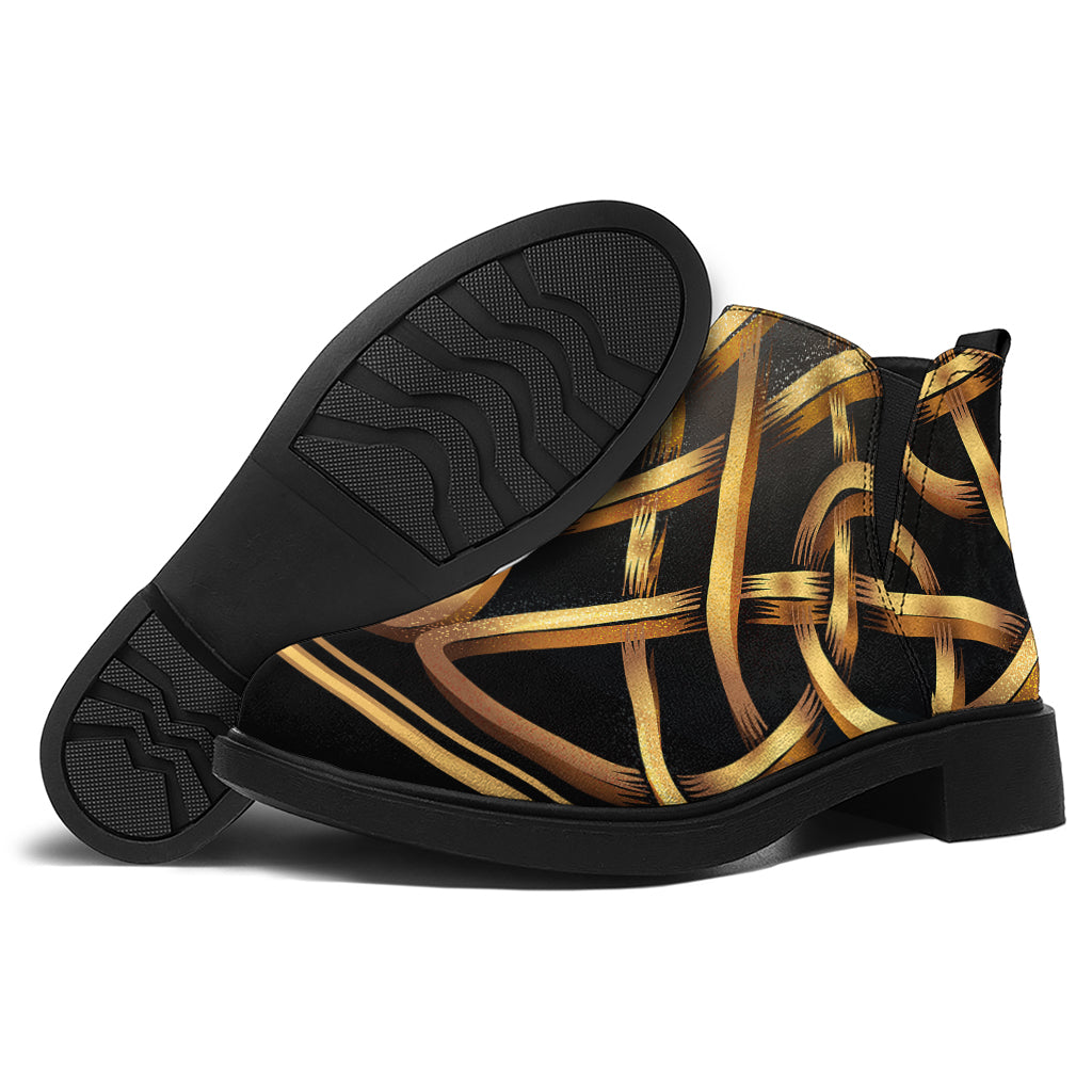 Golden Celtic Knot Print Flat Ankle Boots