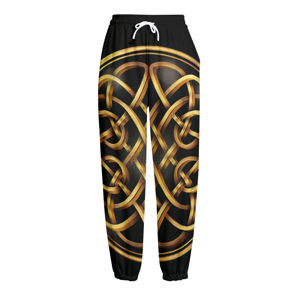 Golden Celtic Knot Print Fleece Lined Knit Pants