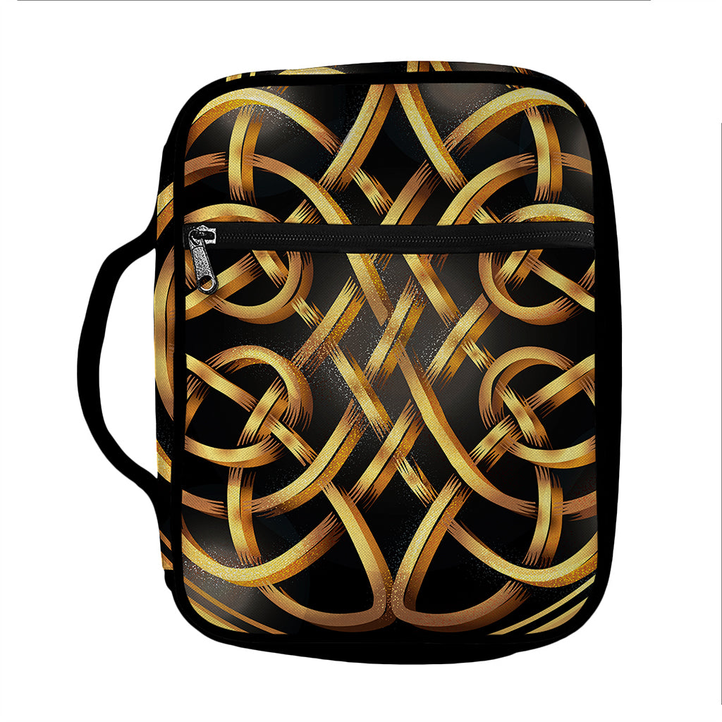 Golden Celtic Knot Print Front Pocket Bible Bag