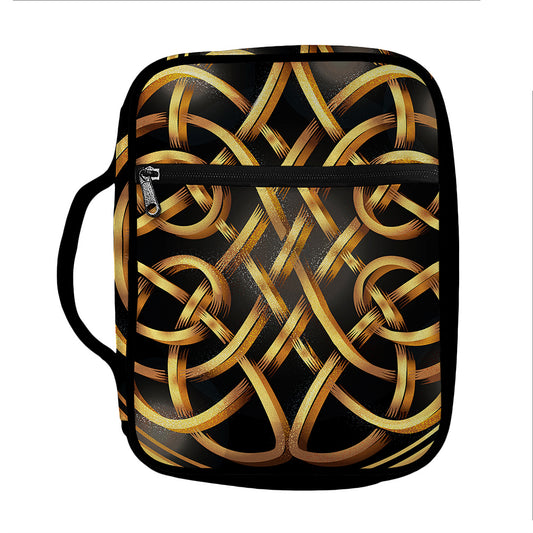Golden Celtic Knot Print Front Pocket Bible Bag