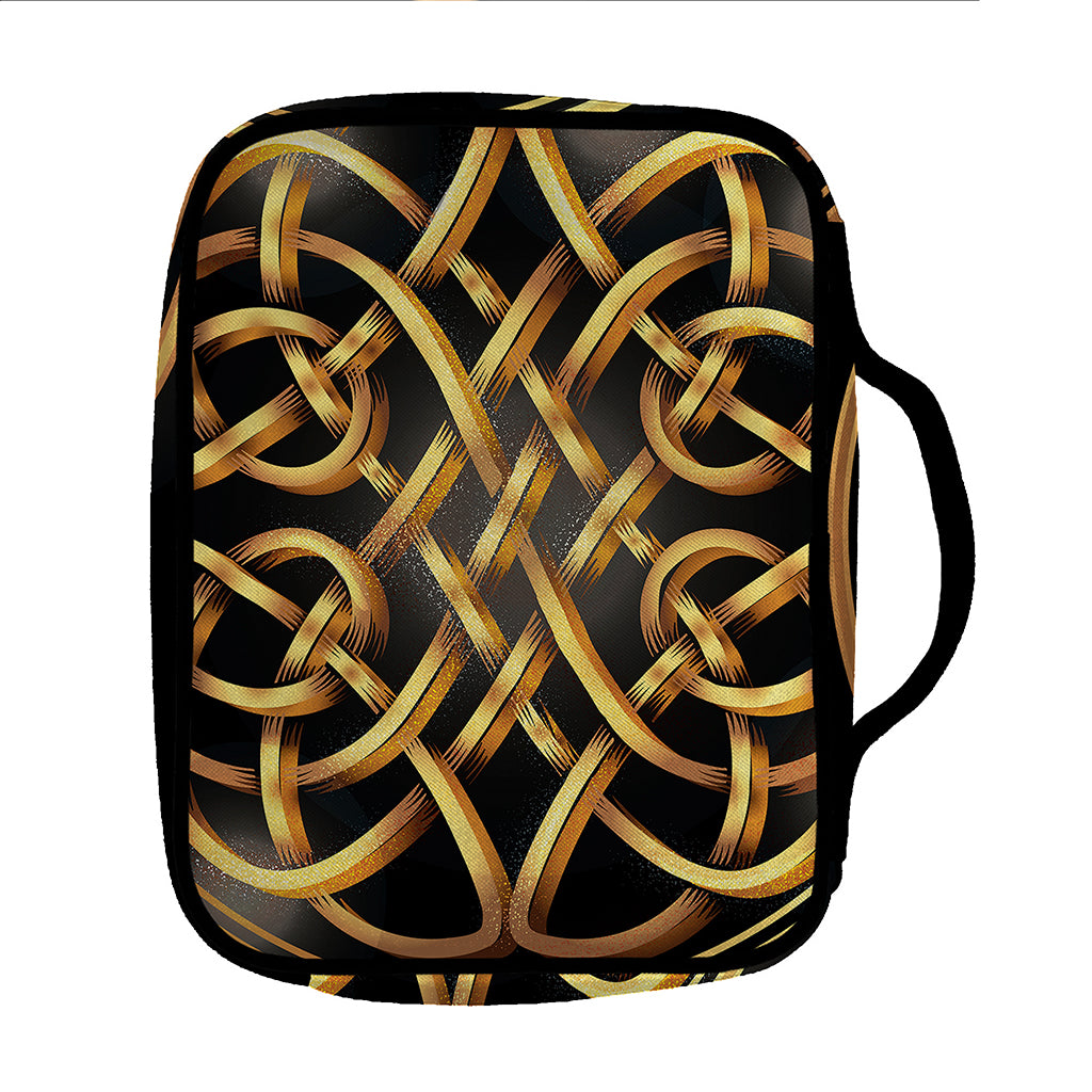 Golden Celtic Knot Print Front Pocket Bible Bag