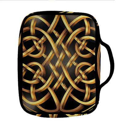 Golden Celtic Knot Print Front Pocket Bible Bag