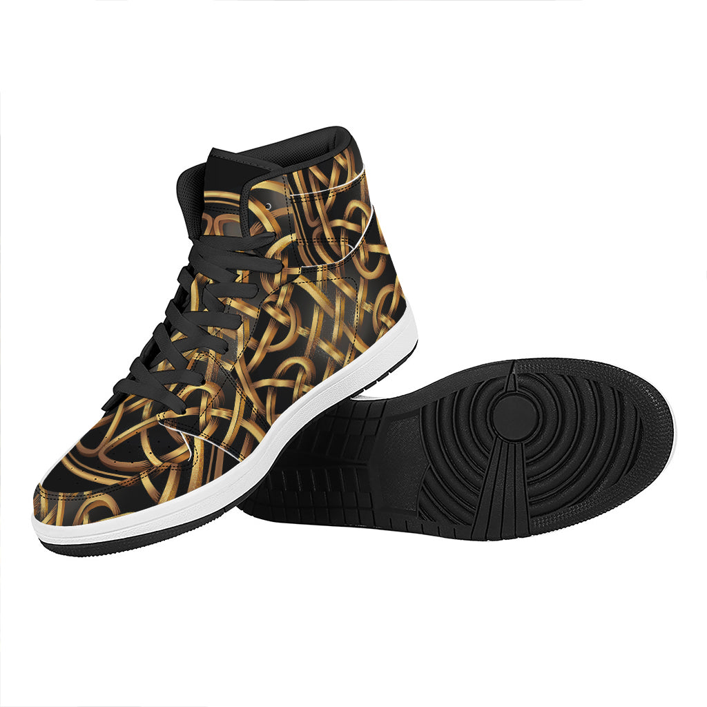 Golden Celtic Knot Print High Top Leather Sneakers