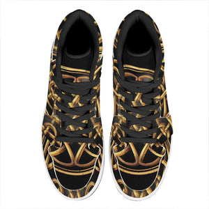 Golden Celtic Knot Print High Top Leather Sneakers