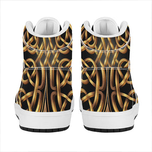 Golden Celtic Knot Print High Top Leather Sneakers