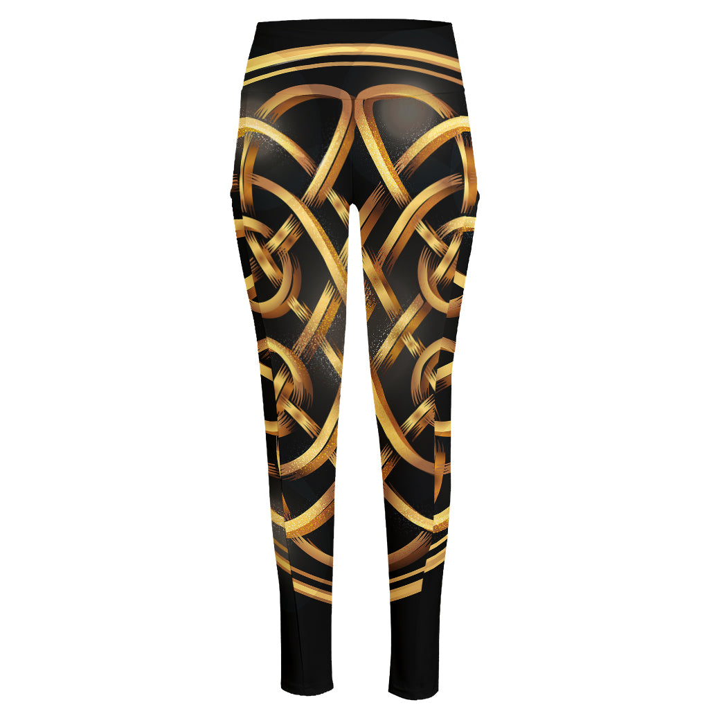 Golden Celtic Knot Print High-Waisted Pocket Leggings