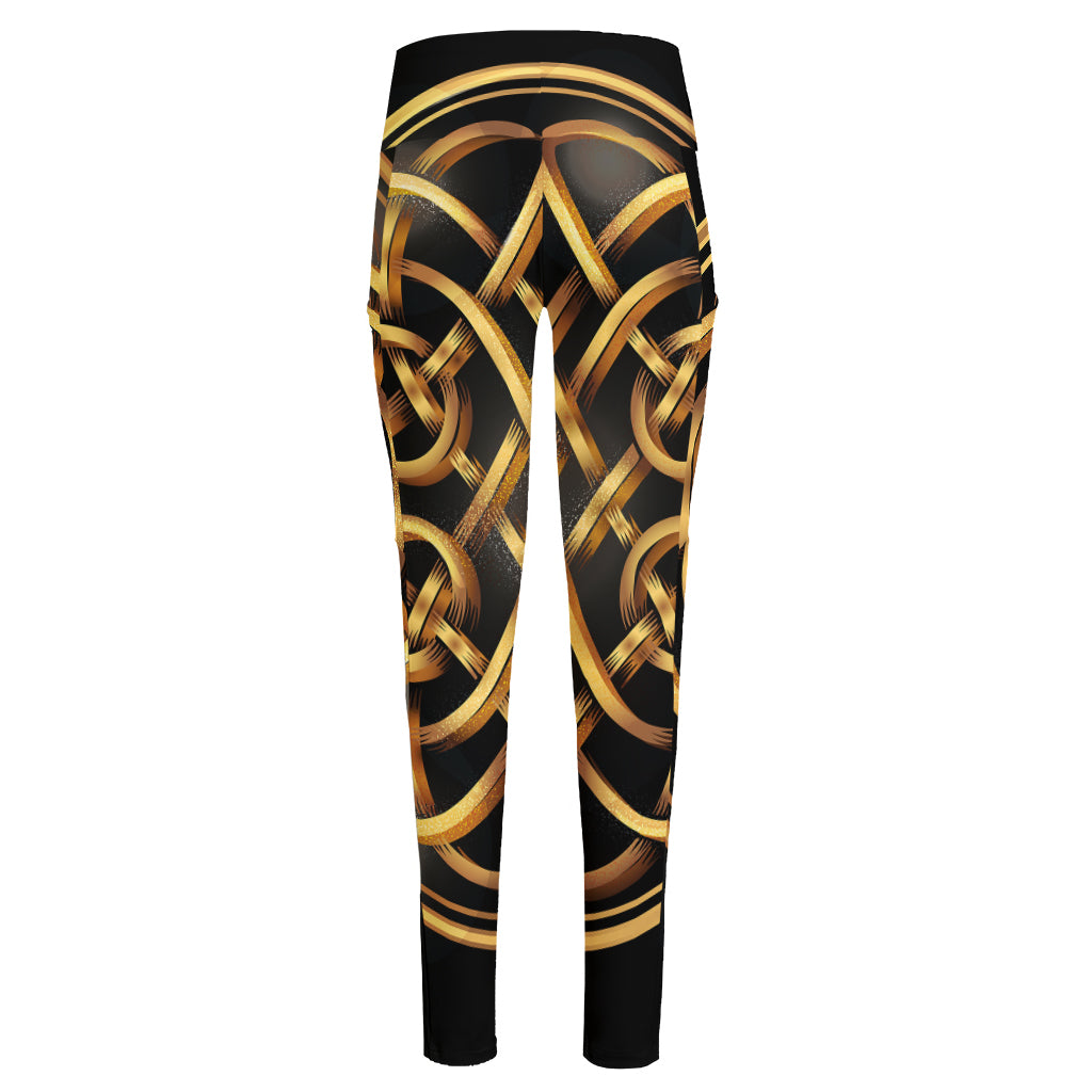 Golden Celtic Knot Print High-Waisted Pocket Leggings