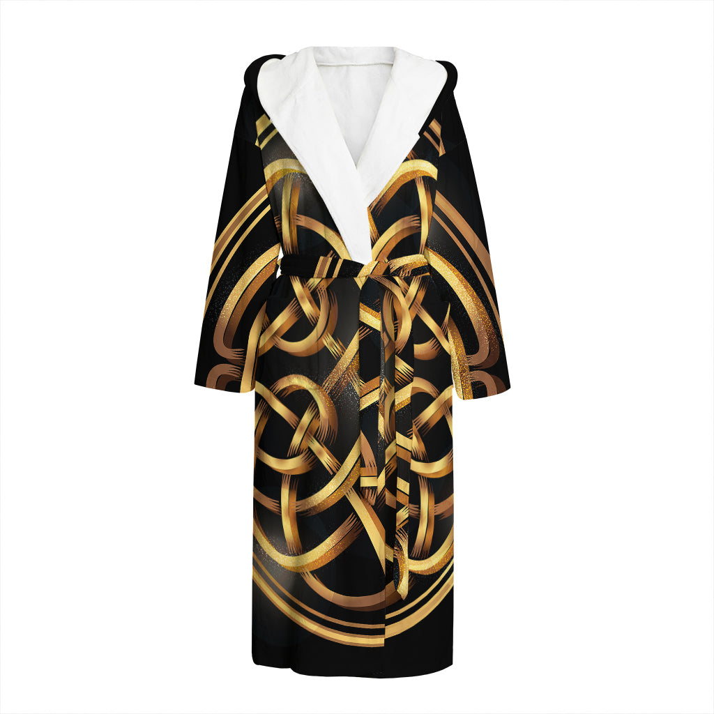 Golden Celtic Knot Print Hooded Bathrobe