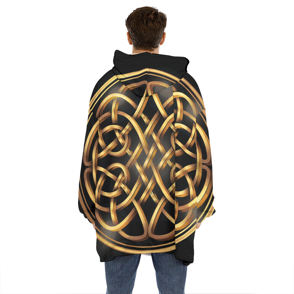 Golden Celtic Knot Print Hoodie Blanket