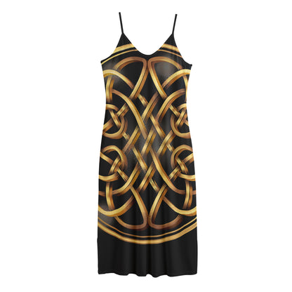 Golden Celtic Knot Print Jersey Midi Cami Dress