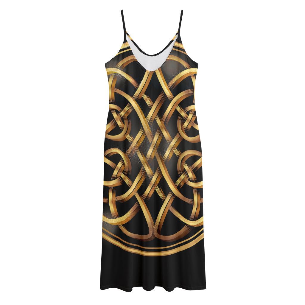Golden Celtic Knot Print Jersey Midi Cami Dress