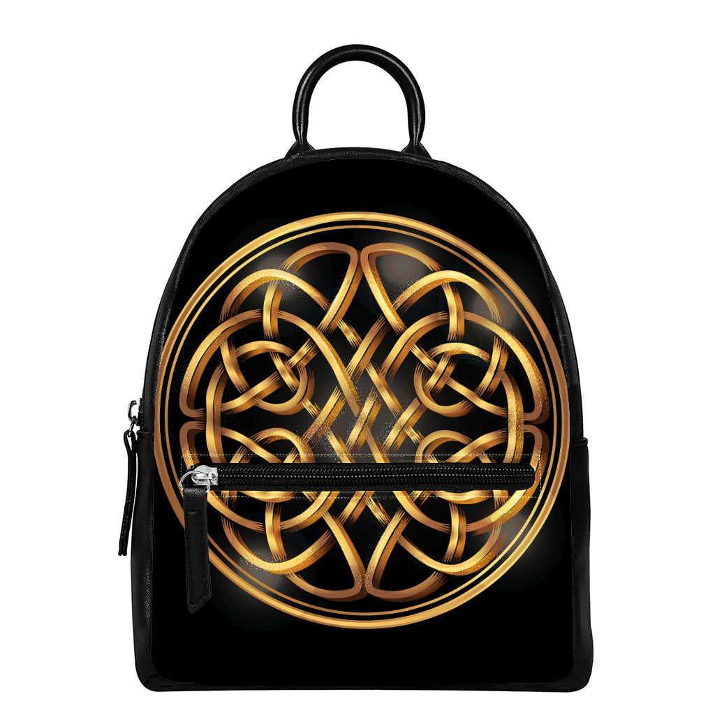 Golden Celtic Knot Print Leather Backpack