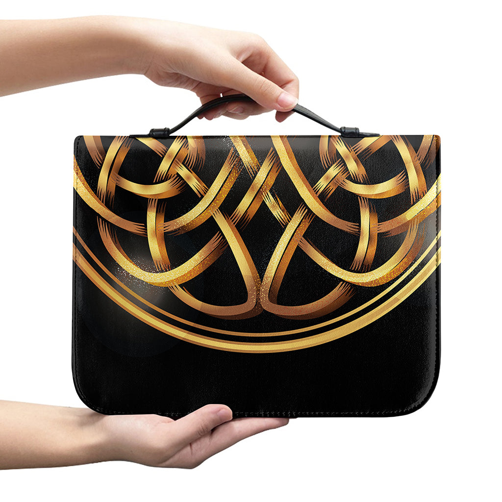 Golden Celtic Knot Print Leather Bible Cover