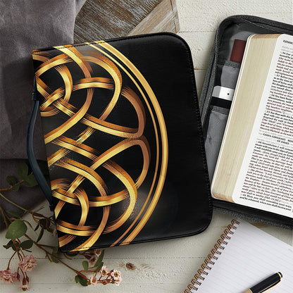 Golden Celtic Knot Print Leather Bible Cover