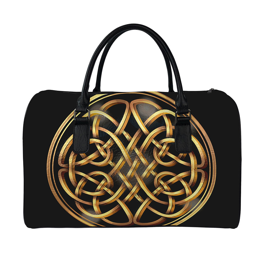 Golden Celtic Knot Print Leather Duffle Bag