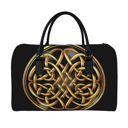Golden Celtic Knot Print Leather Duffle Bag