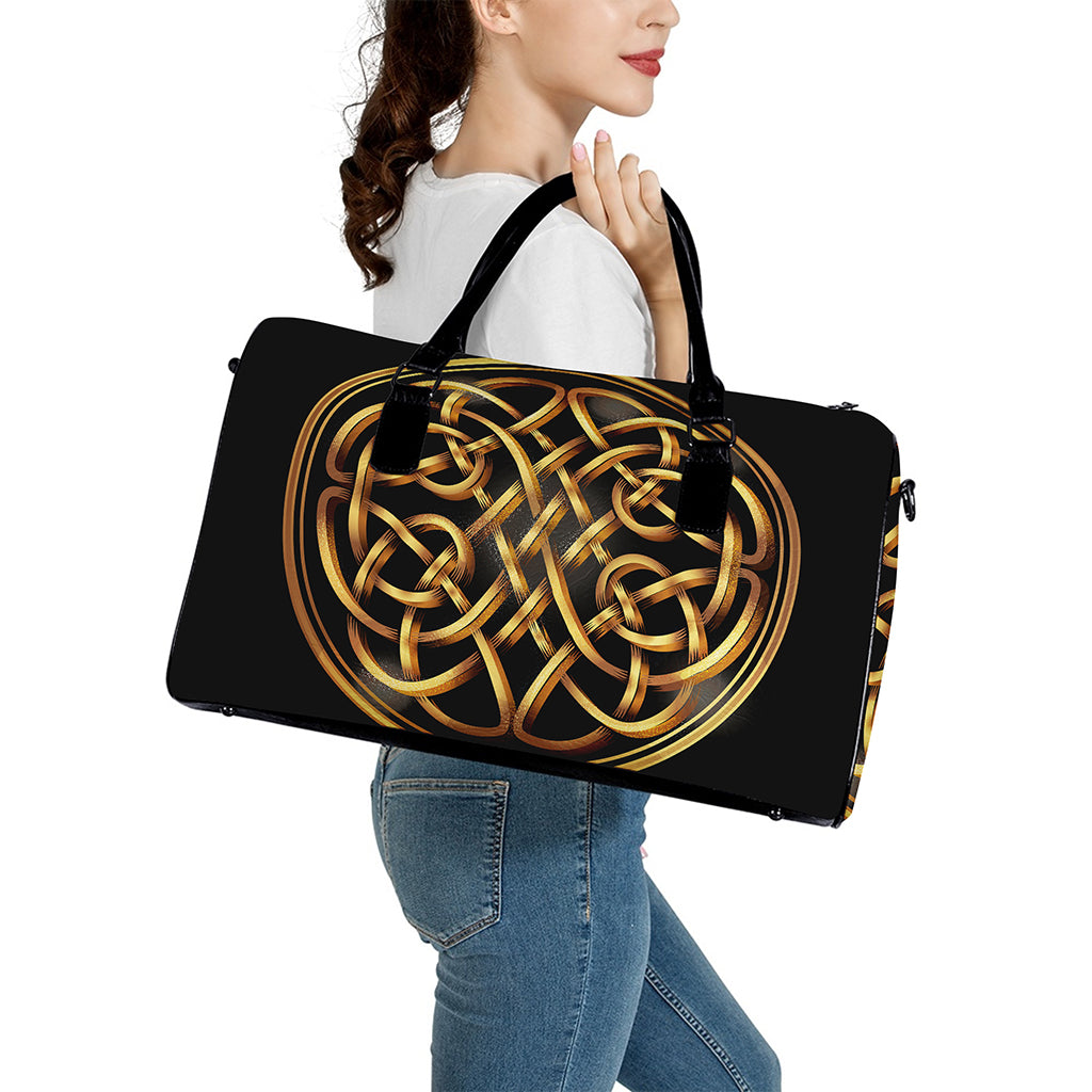 Golden Celtic Knot Print Leather Duffle Bag