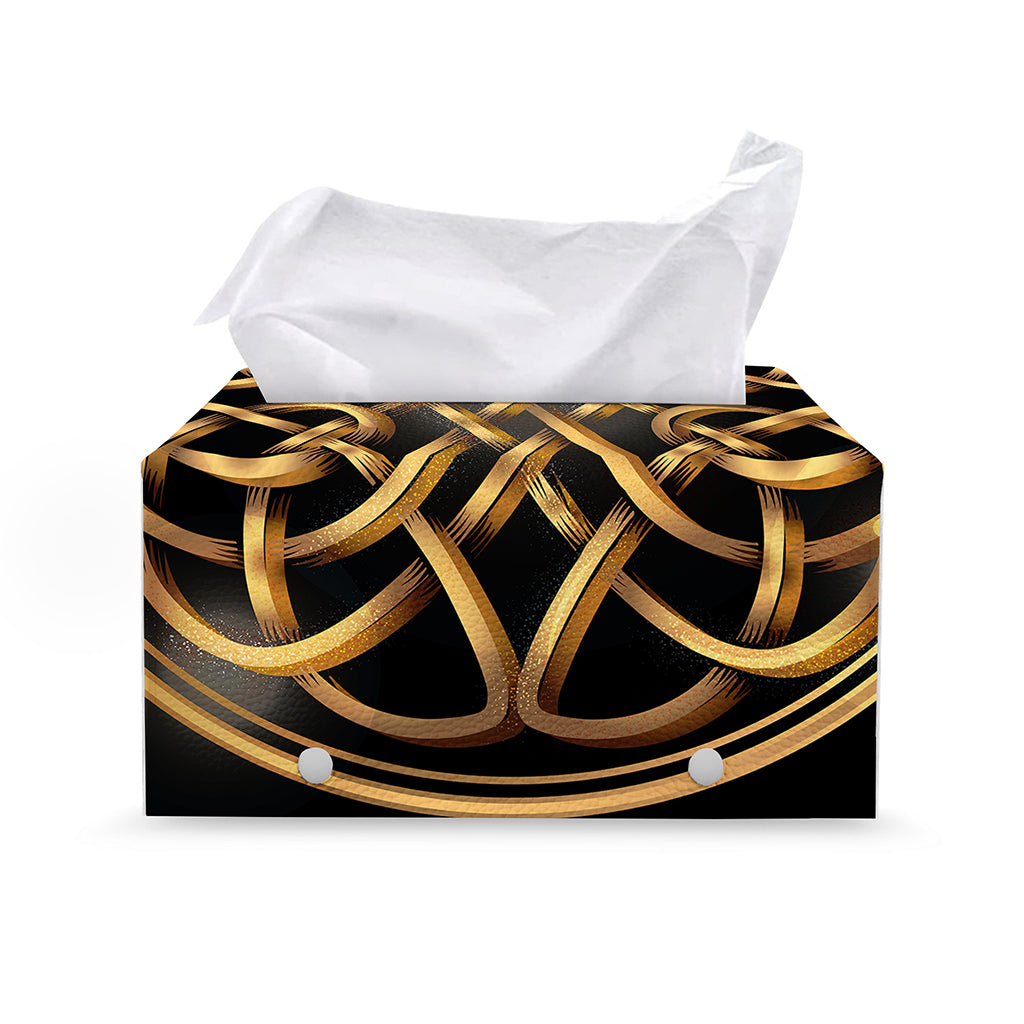 Golden Celtic Knot Print Leather Tissue Box Cover