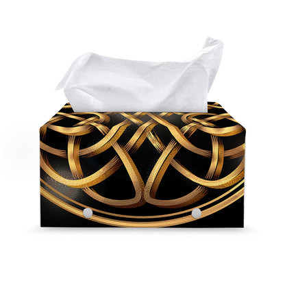 Golden Celtic Knot Print Leather Tissue Box Cover