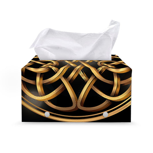 Golden Celtic Knot Print Leather Tissue Box Cover