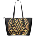 Golden Celtic Knot Print Leather Tote Bag With Zipper