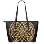 Golden Celtic Knot Print Leather Tote Bag