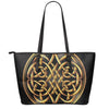 Golden Celtic Knot Print Leather Tote Bag